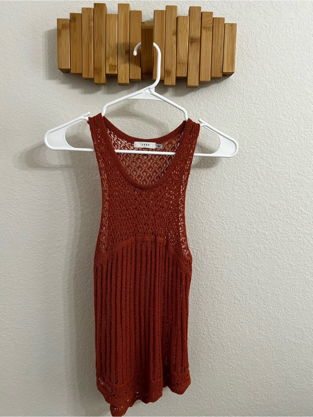 Lush Open Knit Sleeveless Top - Rust Orange